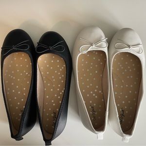 Cat and Jack Girls Flats Two Pairs Black and White Bow